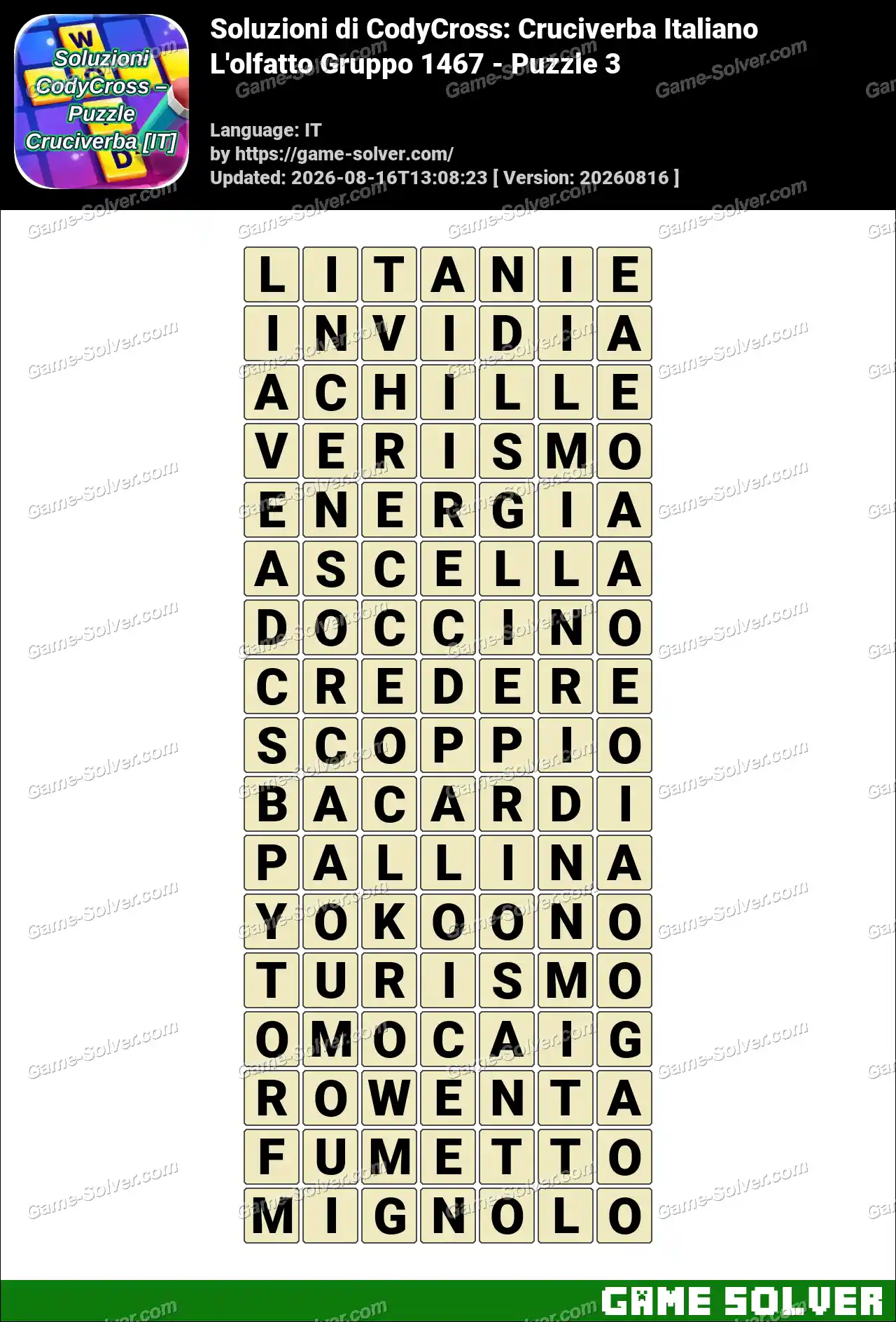 Soluzioni di CodyCross: Cruciverba Italiano L’olfatto Gruppo 1467 – Puzzle 3